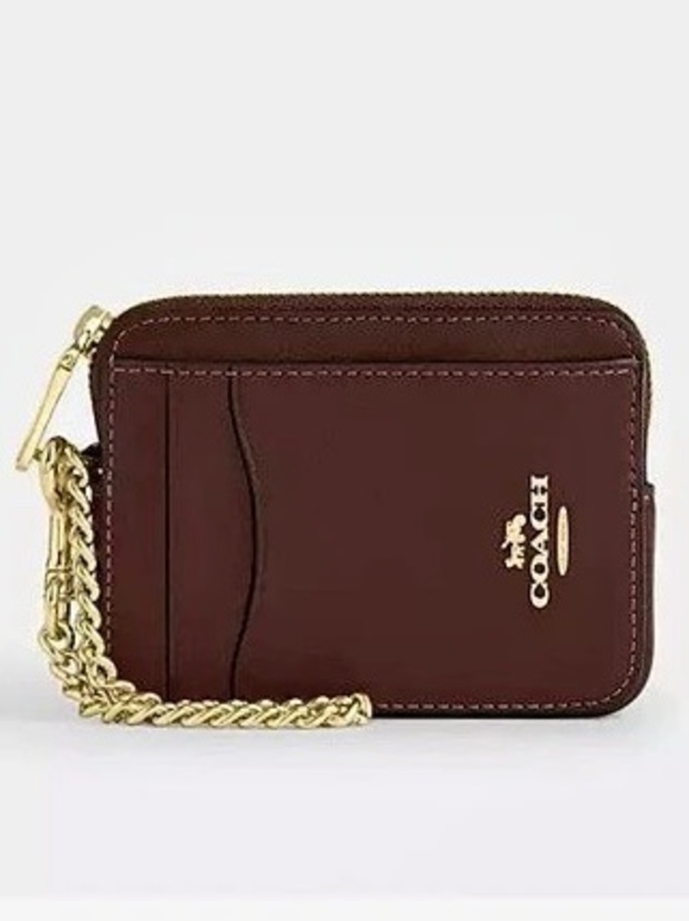 Coach Zip Card Case Maple Wallet with Chain